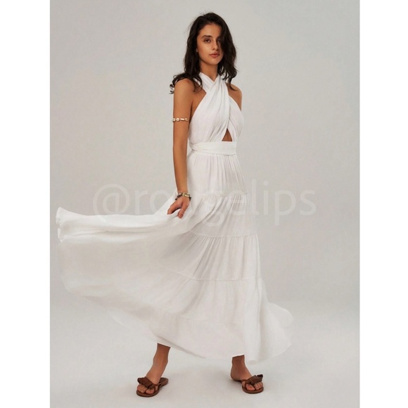 White Bohemian Long Flared Tie Dress - Picture 2 of 10